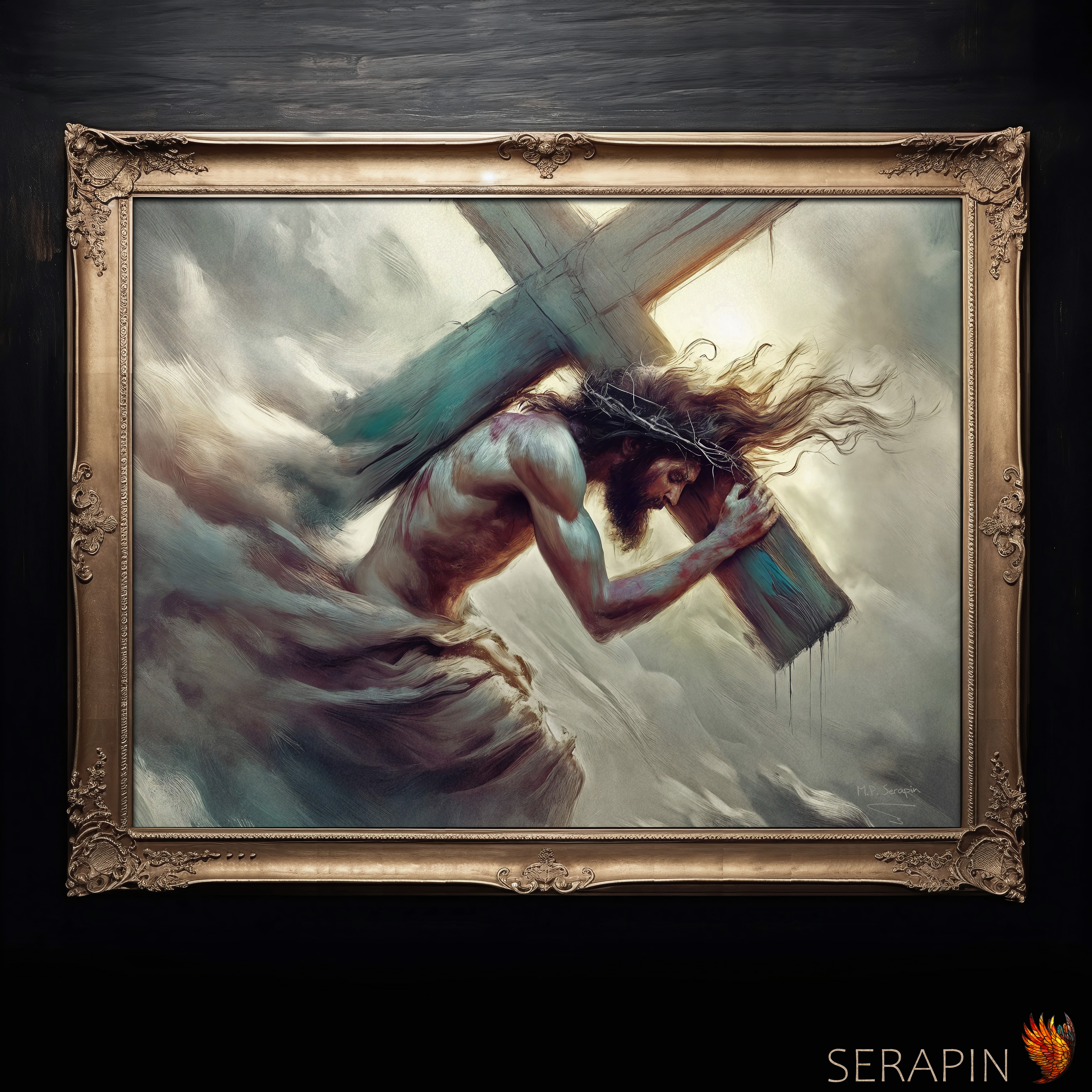 Carrying of the Cross — original Catholic art by M.P. Serapin