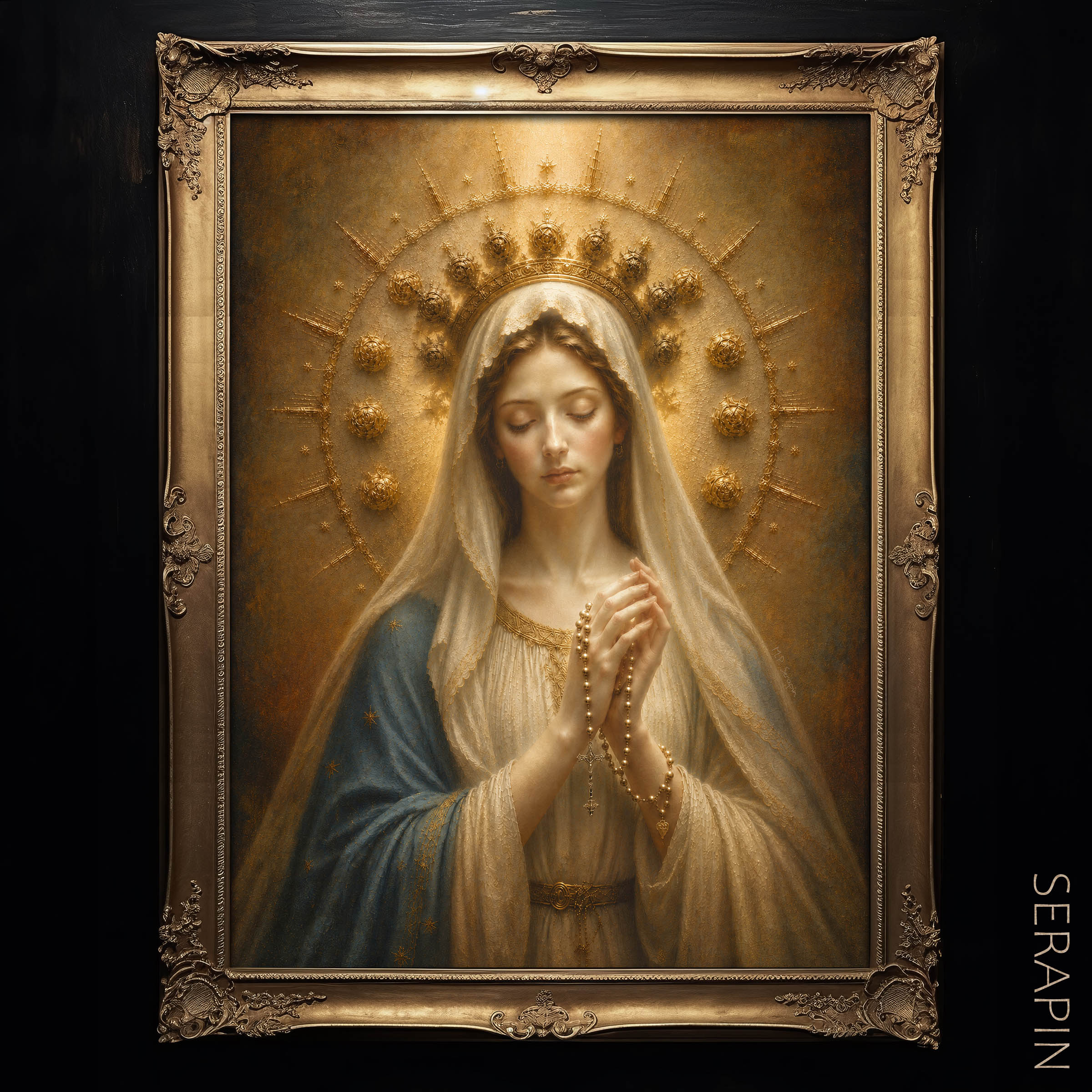 Our Lady of the Holy Rosary 2 — original Catholic art by M.P. Serapin